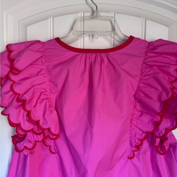 Entro Pink/Red Cotton Scallop Ruffle Sleeve Top - Women’s Size L - Picture 10 of 11